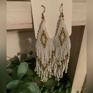Beautiful white and gold beaded earrings
